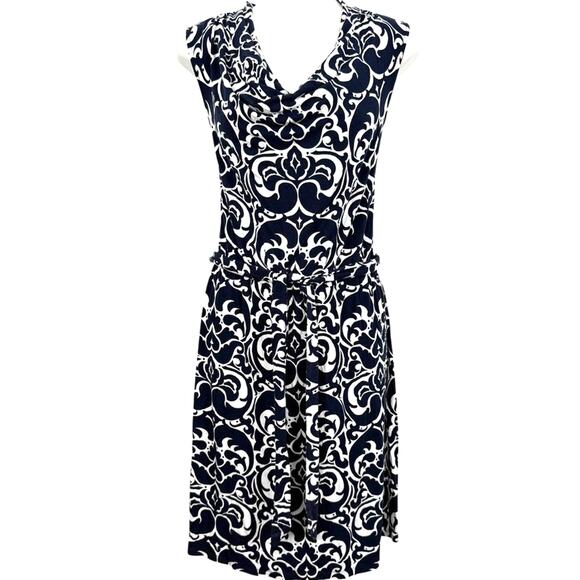 INC International Concepts Navy White Sleeveless Scoop Neck Jersey Knit Dress M - Picture 1 of 16